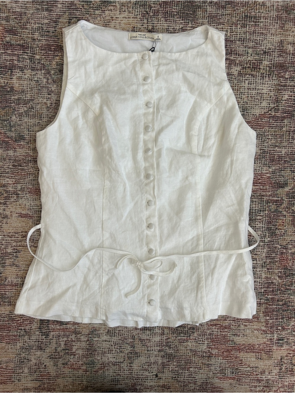 Abercrombie & Fitch White Linen Button-Front Tie-Waist Sleeveless Top